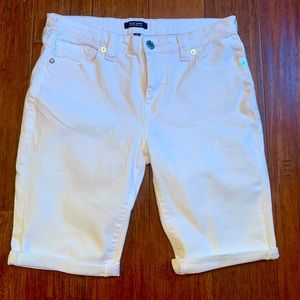 True Religion White Riley Mid Rise Bermuda Jean Shorts